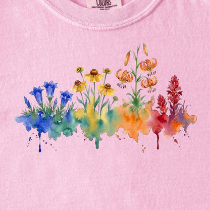 Watercolor Sequoia Wildflowers Kids Cotton T-Shirt