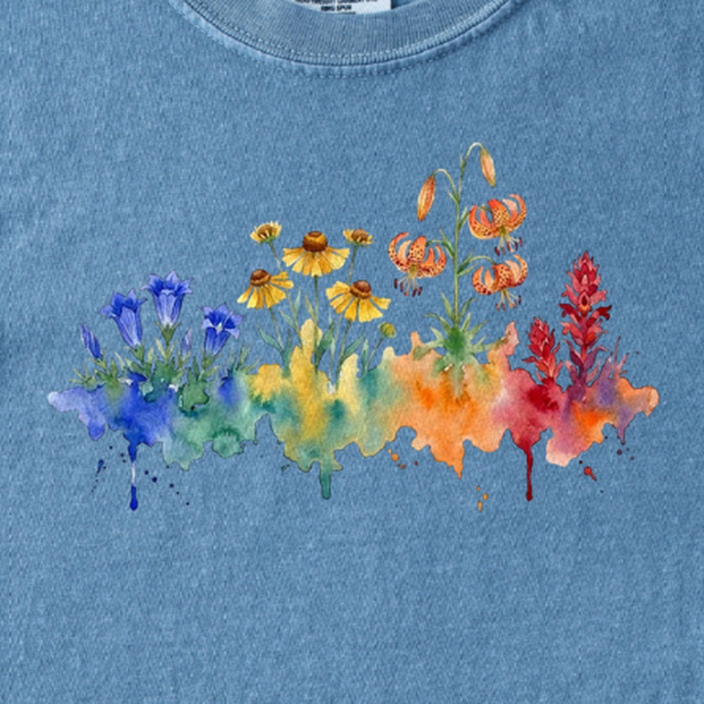 Watercolor Sequoia Wildflowers Kids Cotton T-Shirt