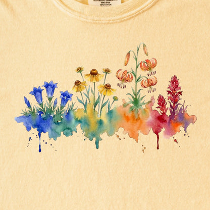 Watercolor Sequoia Wildflowers Kids Cotton T-Shirt