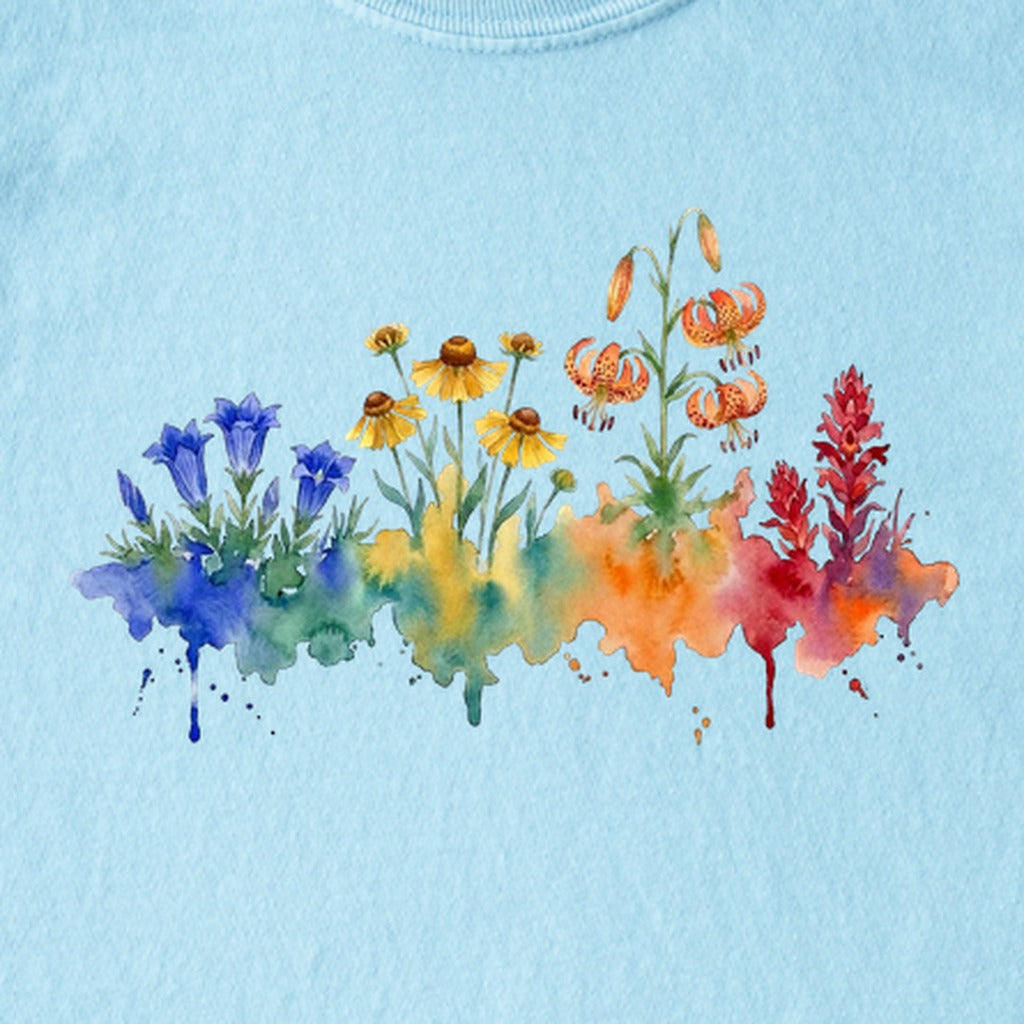 Watercolor Sequoia Wildflowers Kids Cotton T-Shirt