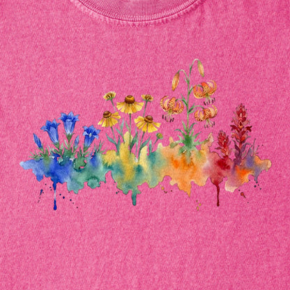 Watercolor Sequoia Wildflowers Kids Cotton T-Shirt