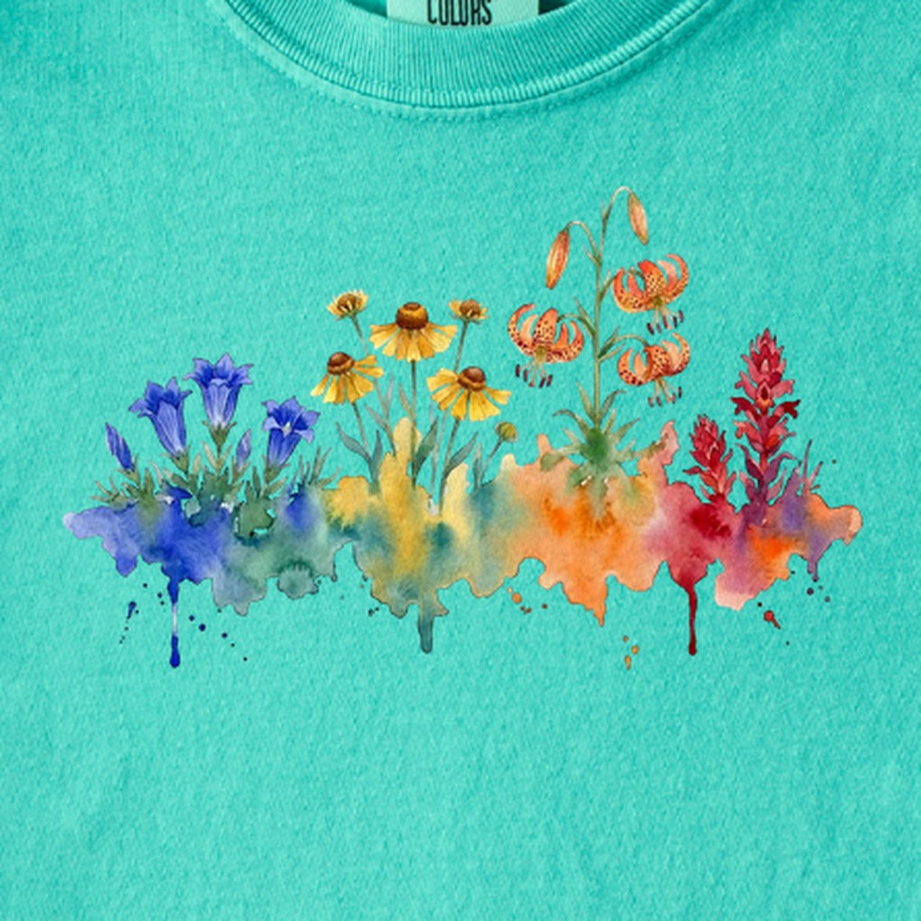 Watercolor Sequoia Wildflowers Kids Cotton T-Shirt