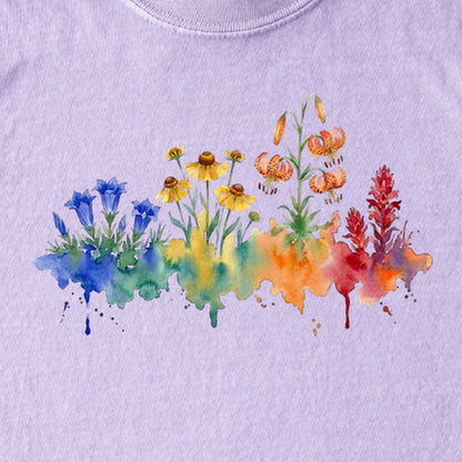 Watercolor Sequoia Wildflowers Kids Cotton T-Shirt