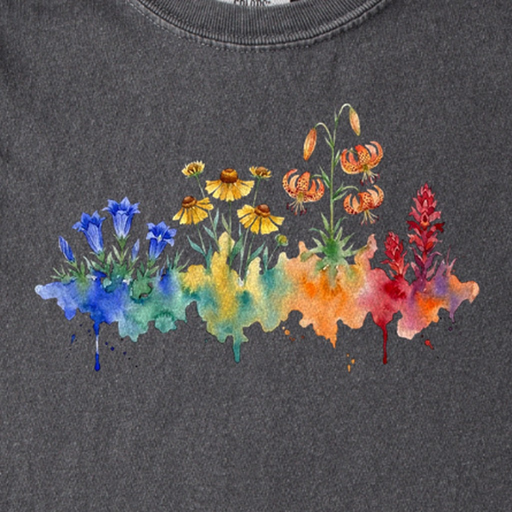 Watercolor Sequoia Wildflowers Kids Cotton T-Shirt