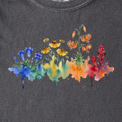 Watercolor Sequoia Wildflowers Kids Cotton T-Shirt