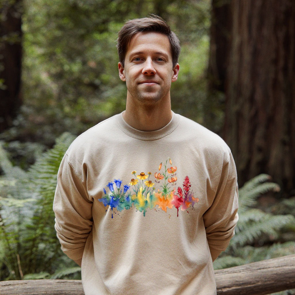 Watercolor Sequoia Wildflowers Crewneck Sweatshirt