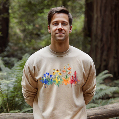 Watercolor Sequoia Wildflowers Crewneck Sweatshirt