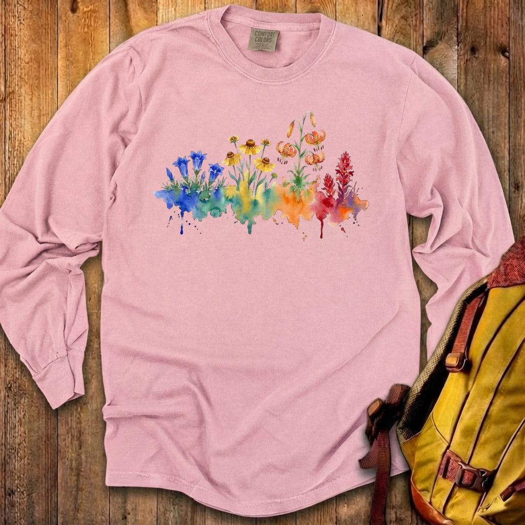 Watercolor Sequoia Wildflowers Premium Long Sleeve