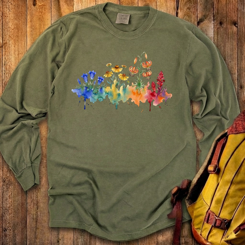 Watercolor Sequoia Wildflowers Premium Long Sleeve