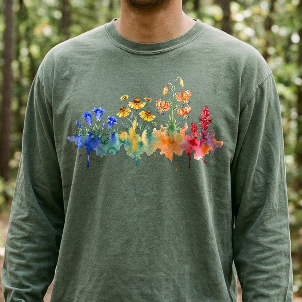 Watercolor Sequoia Wildflowers Premium Long Sleeve