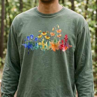 Watercolor Sequoia Wildflowers Premium Long Sleeve