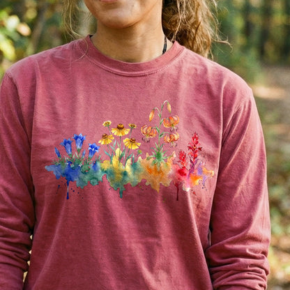 Watercolor Sequoia Wildflowers Premium Long Sleeve