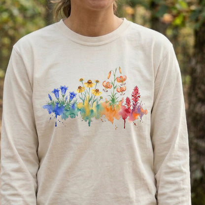 Watercolor Sequoia Wildflowers Premium Long Sleeve