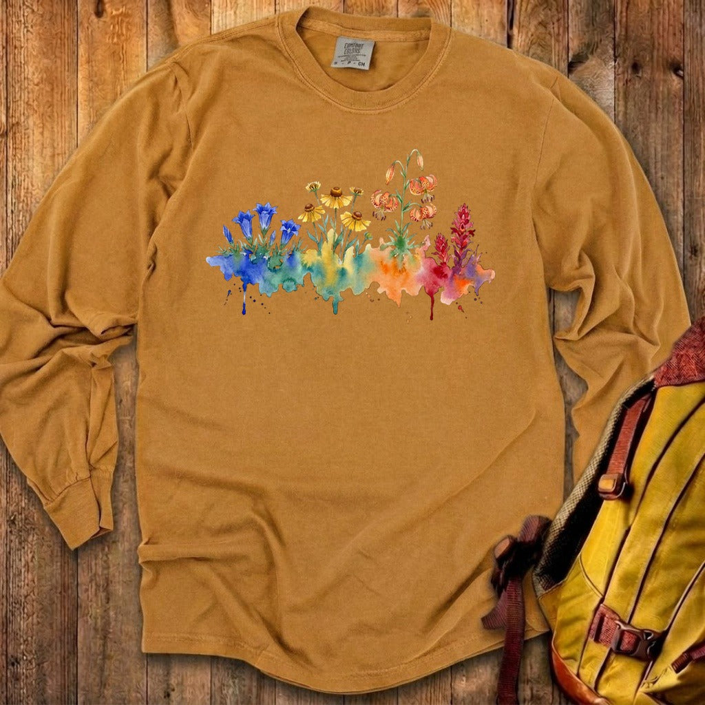 Watercolor Sequoia Wildflowers Premium Long Sleeve