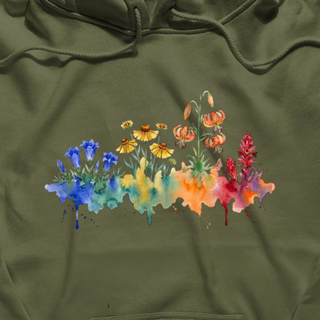 Watercolor Sequoia Wildflowers Hoodie