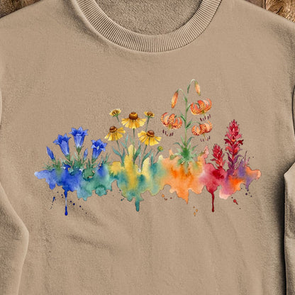 Watercolor Sequoia Wildflowers Crewneck Sweatshirt