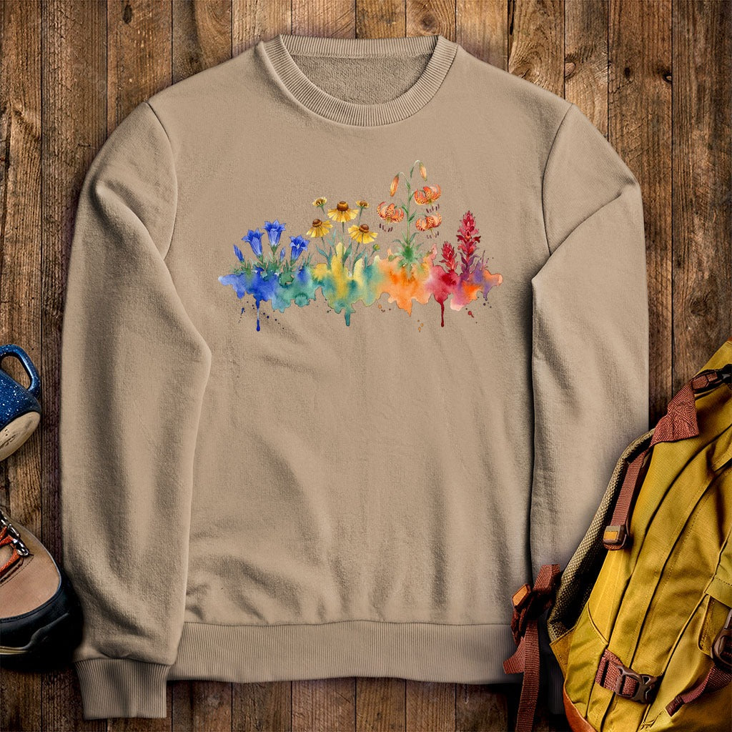 Watercolor Sequoia Wildflowers Crewneck Sweatshirt