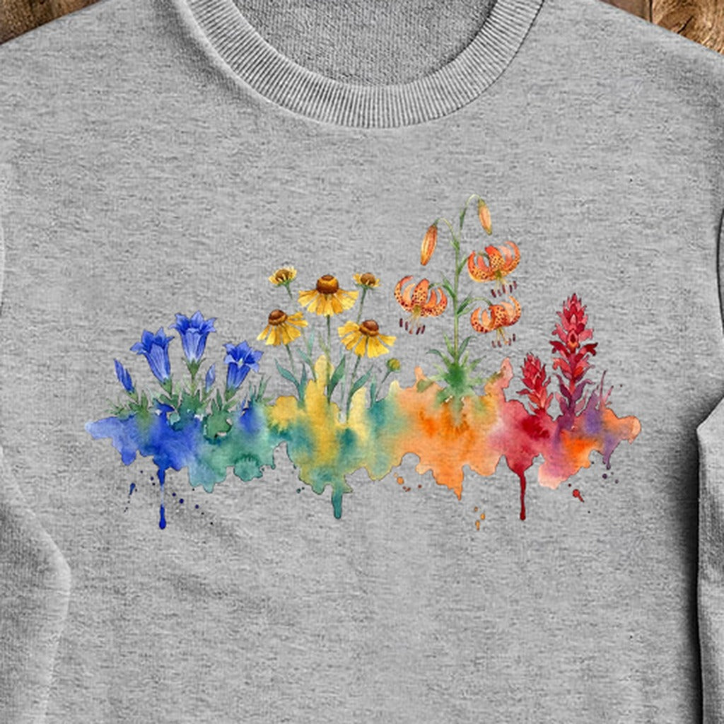 Watercolor Sequoia Wildflowers Crewneck Sweatshirt