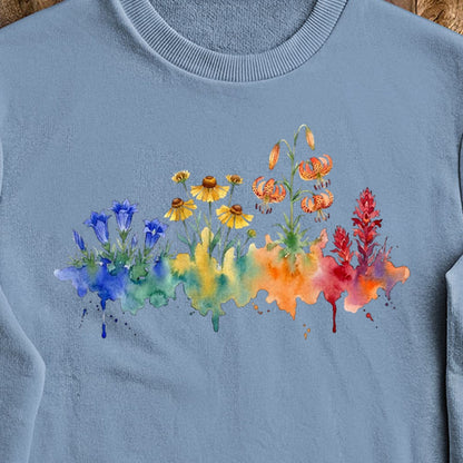 Watercolor Sequoia Wildflowers Crewneck Sweatshirt