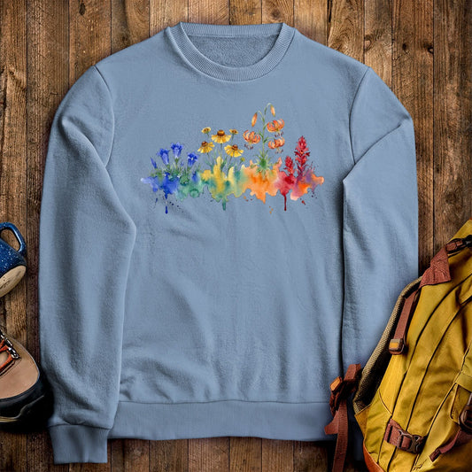 Watercolor Sequoia Wildflowers Crewneck Sweatshirt