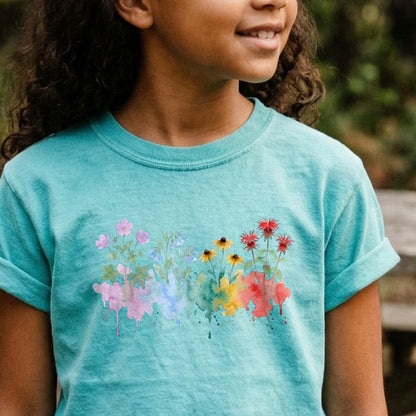 Watercolor Shenandoah Wildflowers Kids Cotton T-Shirt