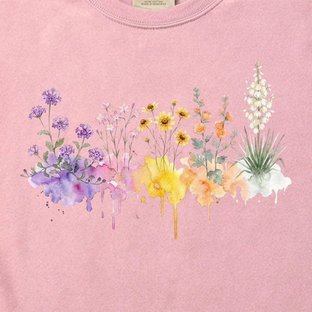 Watercolor White Sands Wildflowers Cotton T-Shirt