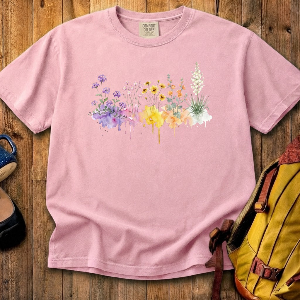 Watercolor White Sands Wildflowers Cotton T-Shirt