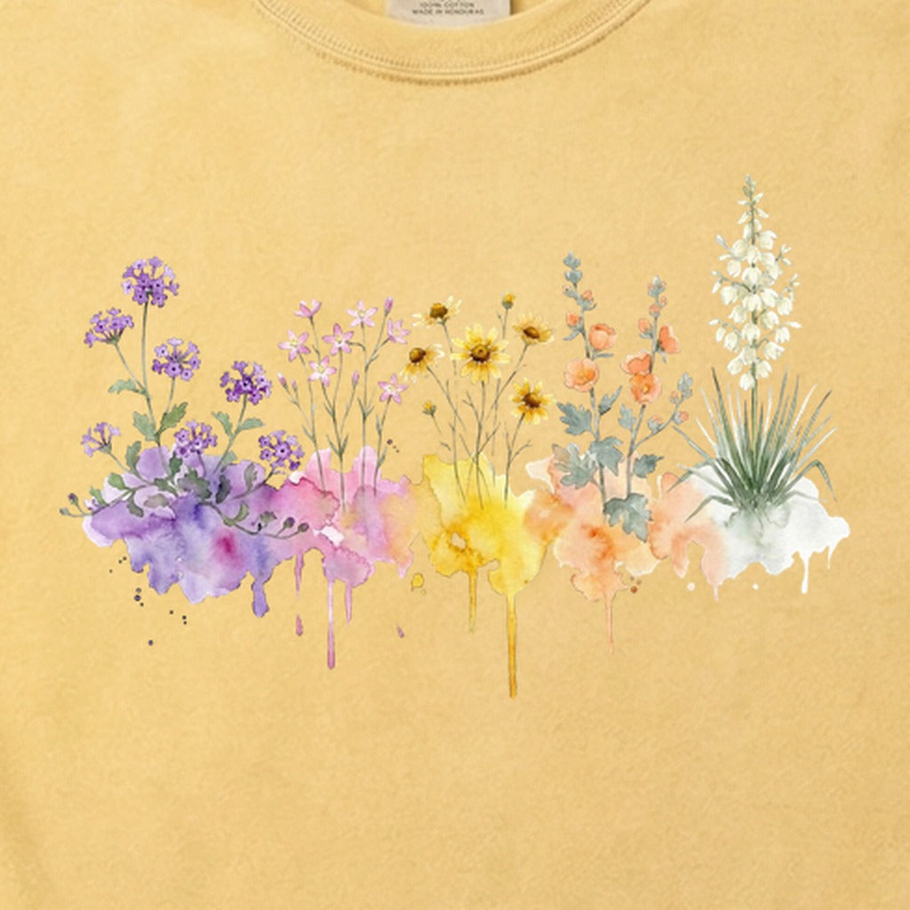 Watercolor White Sands Wildflowers Cotton T-Shirt