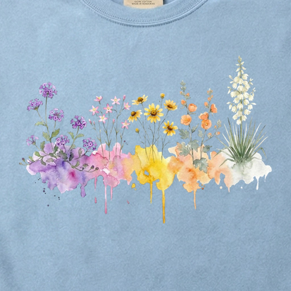 Watercolor White Sands Wildflowers Cotton T-Shirt