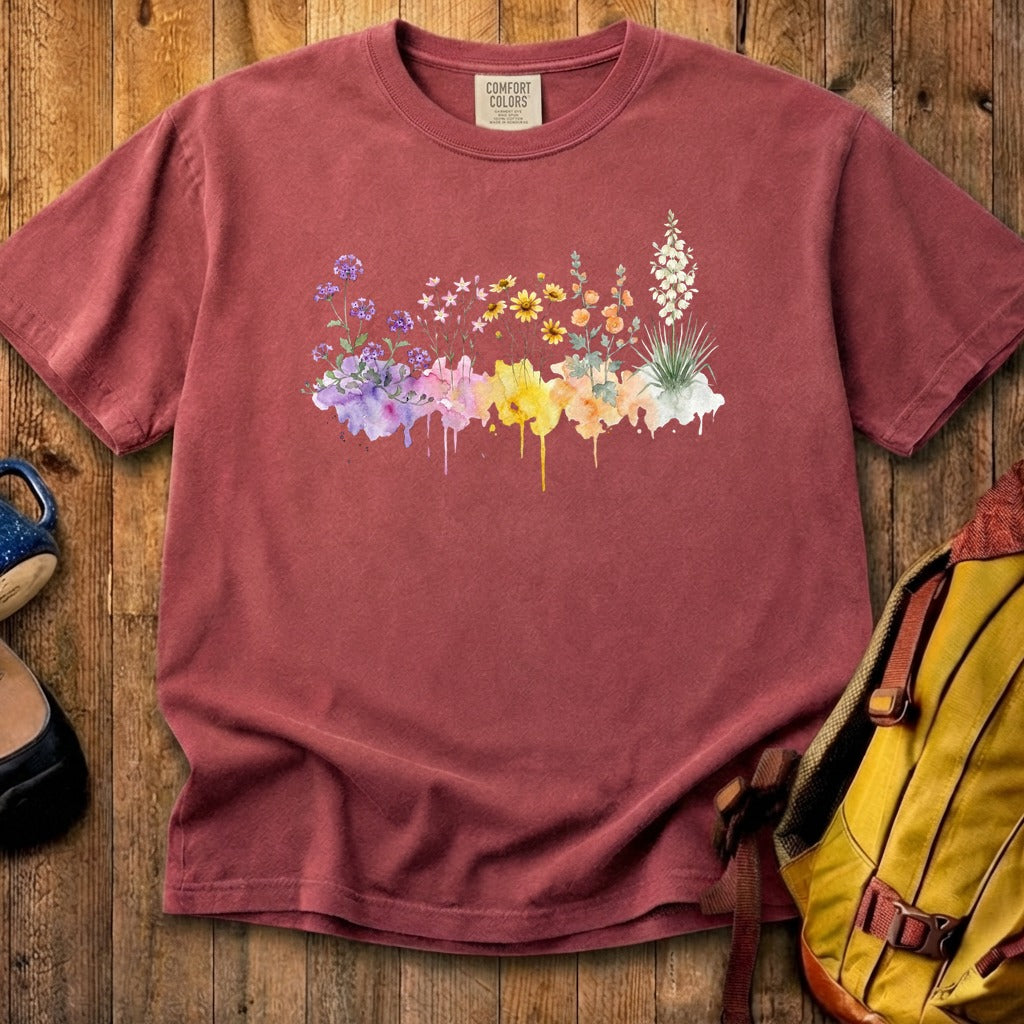 Watercolor White Sands Wildflowers Cotton T-Shirt