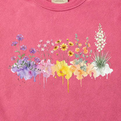 Watercolor White Sands Wildflowers Cotton T-Shirt