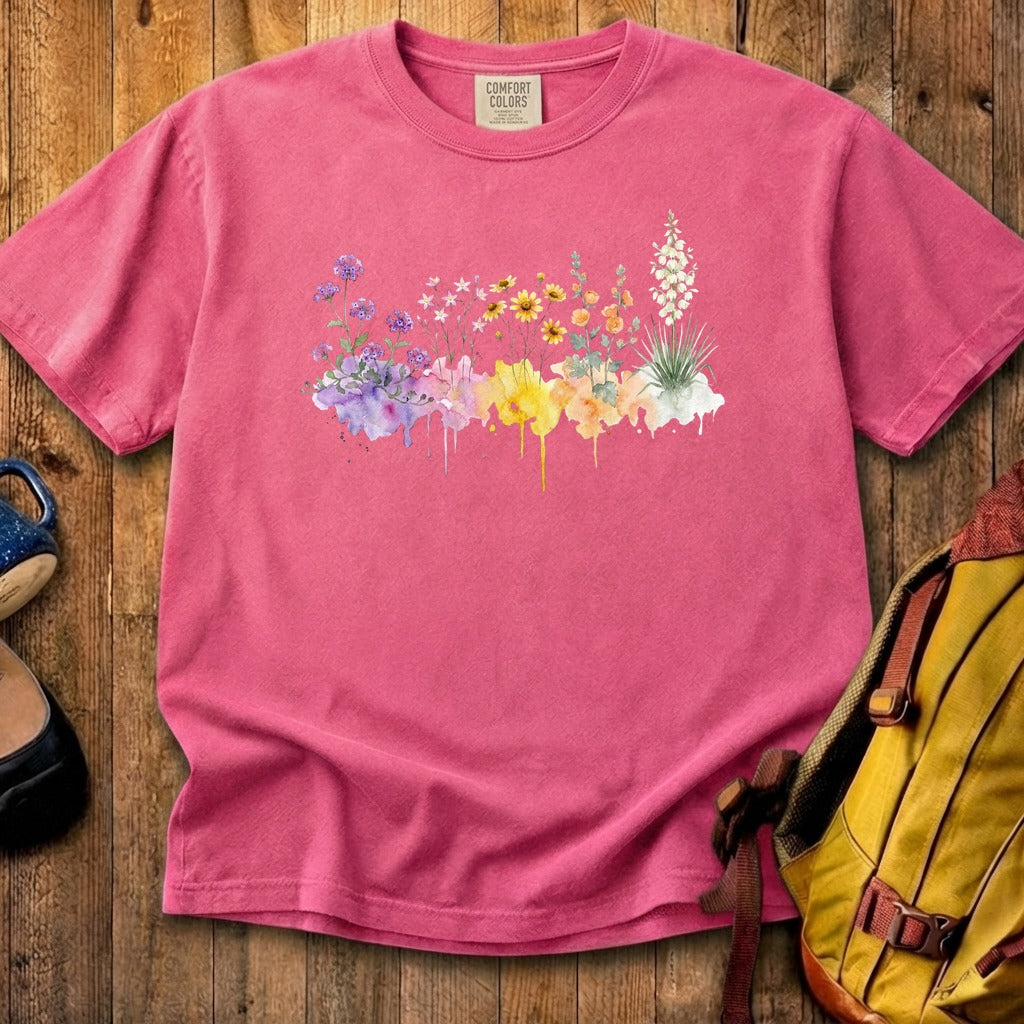 Watercolor White Sands Wildflowers Cotton T-Shirt