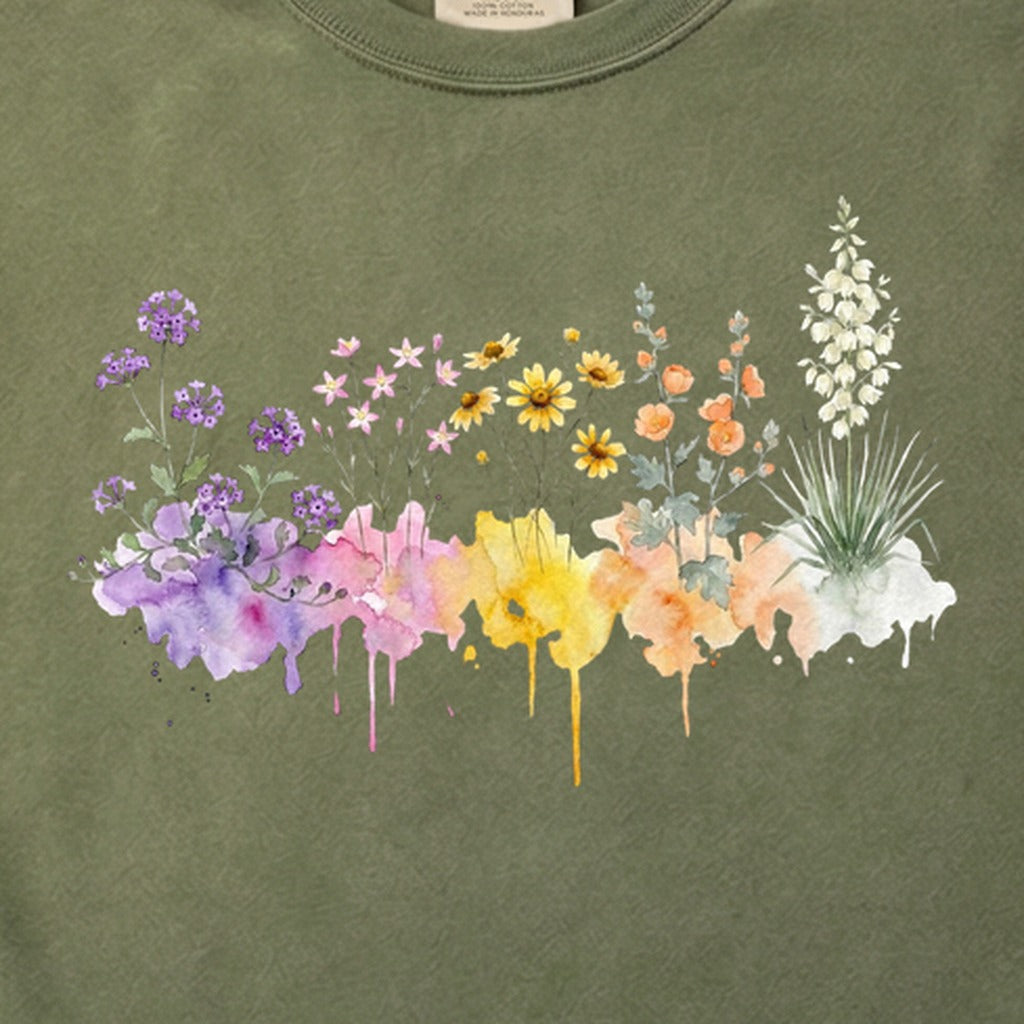 Watercolor White Sands Wildflowers Cotton T-Shirt