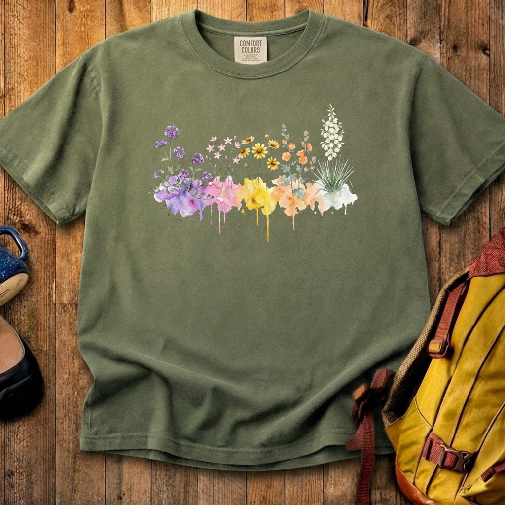Watercolor White Sands Wildflowers Cotton T-Shirt