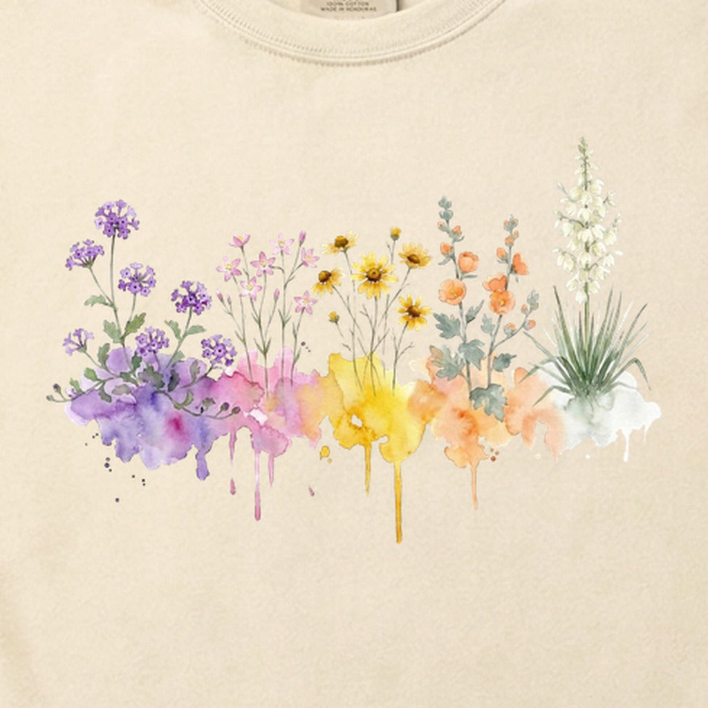 Watercolor White Sands Wildflowers Cotton T-Shirt
