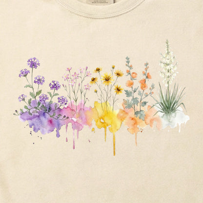 Watercolor White Sands Wildflowers Cotton T-Shirt