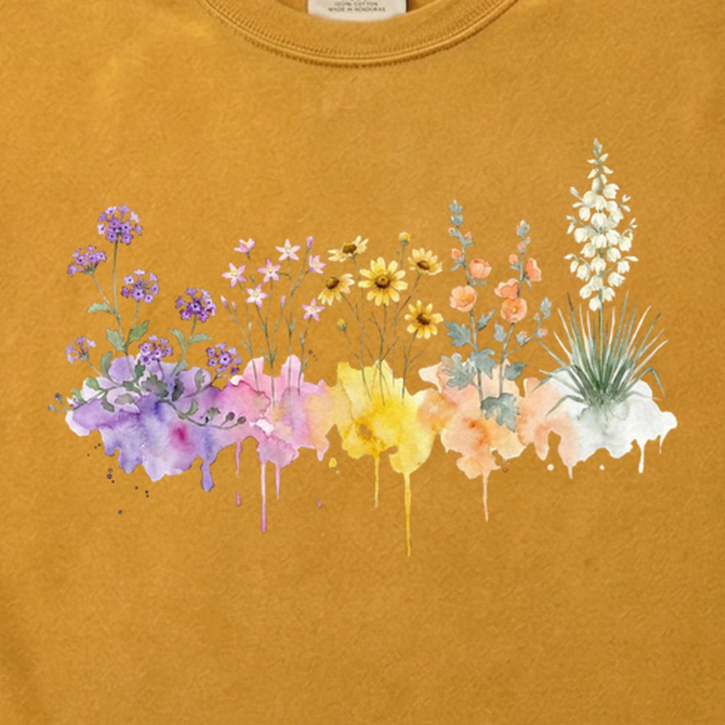 Watercolor White Sands Wildflowers Cotton T-Shirt