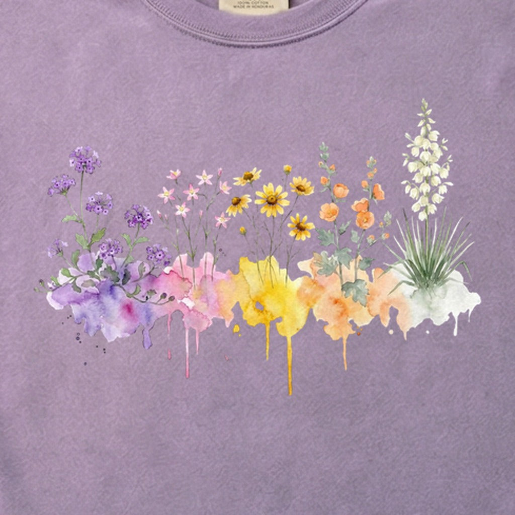 Watercolor White Sands Wildflowers Cotton T-Shirt