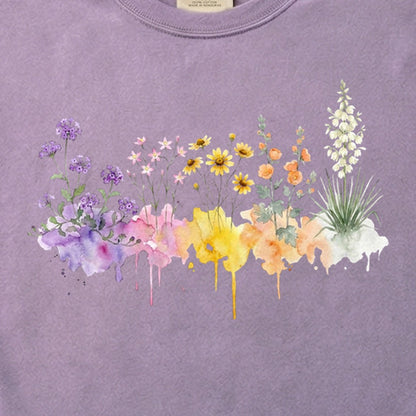 Watercolor White Sands Wildflowers Cotton T-Shirt