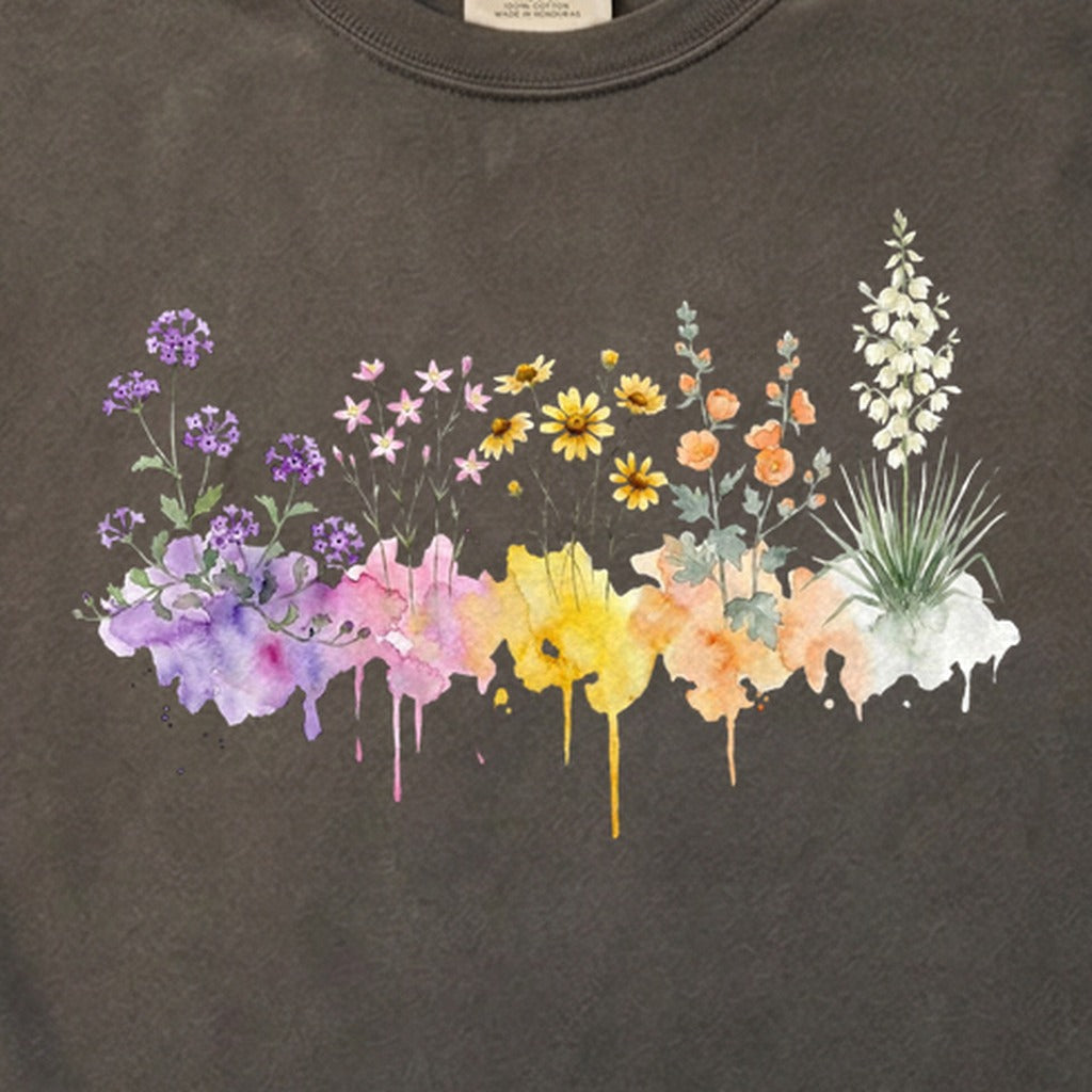 Watercolor White Sands Wildflowers Cotton T-Shirt