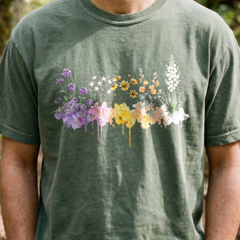 Watercolor White Sands Wildflowers Cotton T-Shirt
