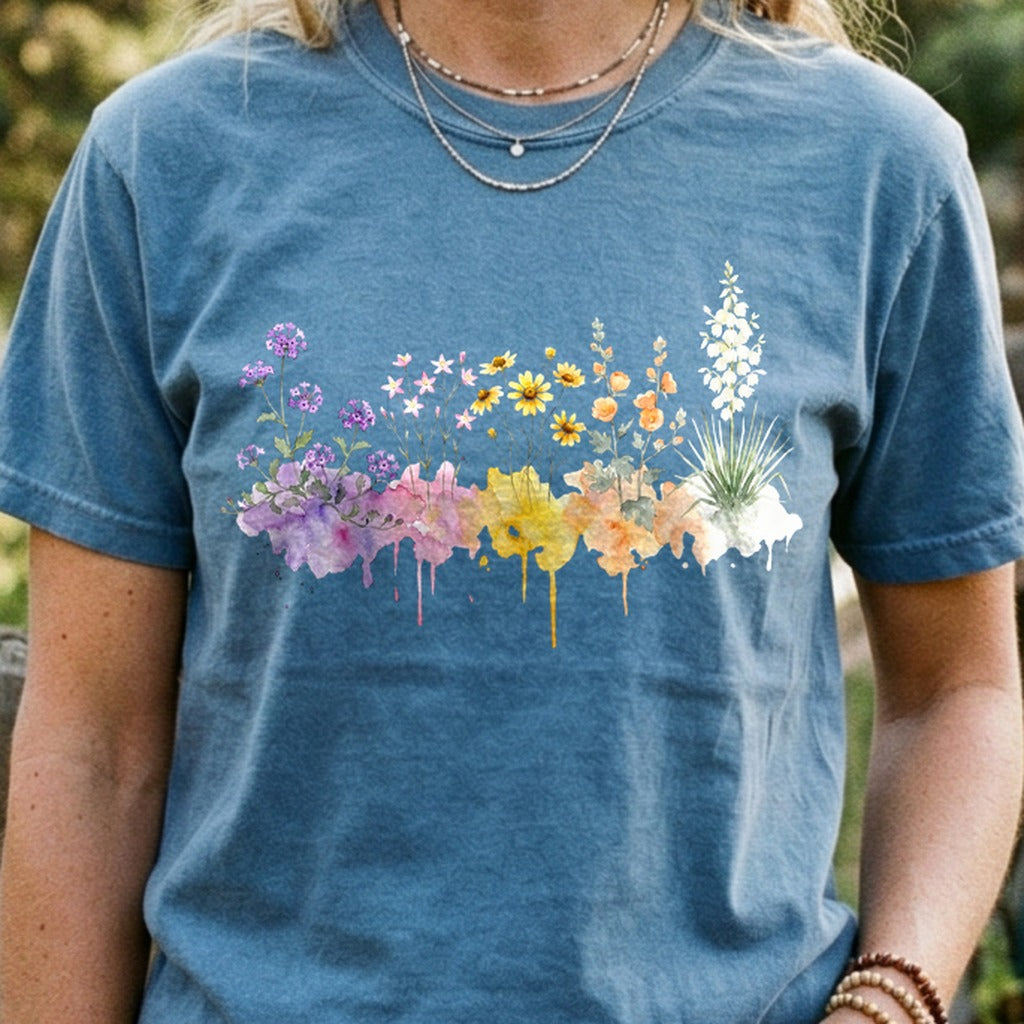 Watercolor White Sands Wildflowers Cotton T-Shirt