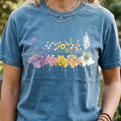 Watercolor White Sands Wildflowers Cotton T-Shirt