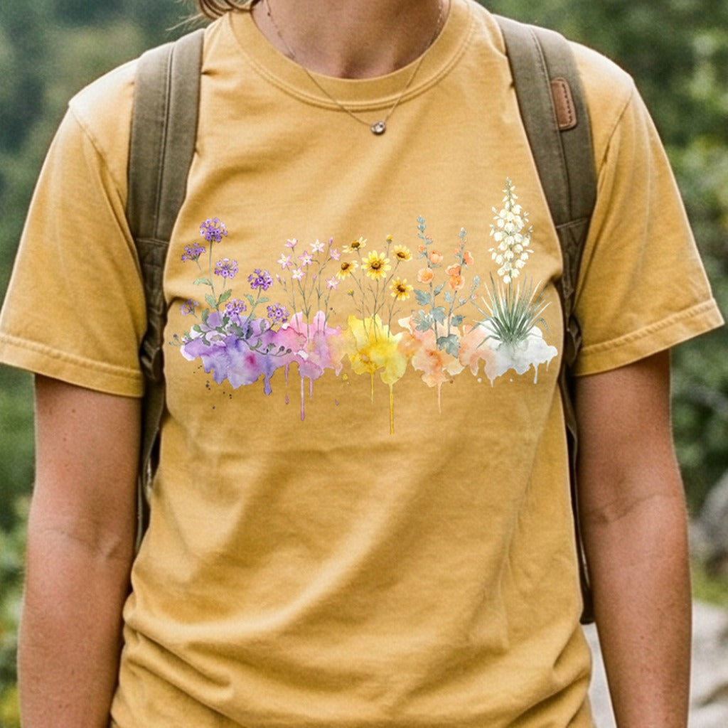 Watercolor White Sands Wildflowers Cotton T-Shirt