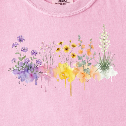 Watercolor White Sands Wildflowers Kids Cotton T-Shirt