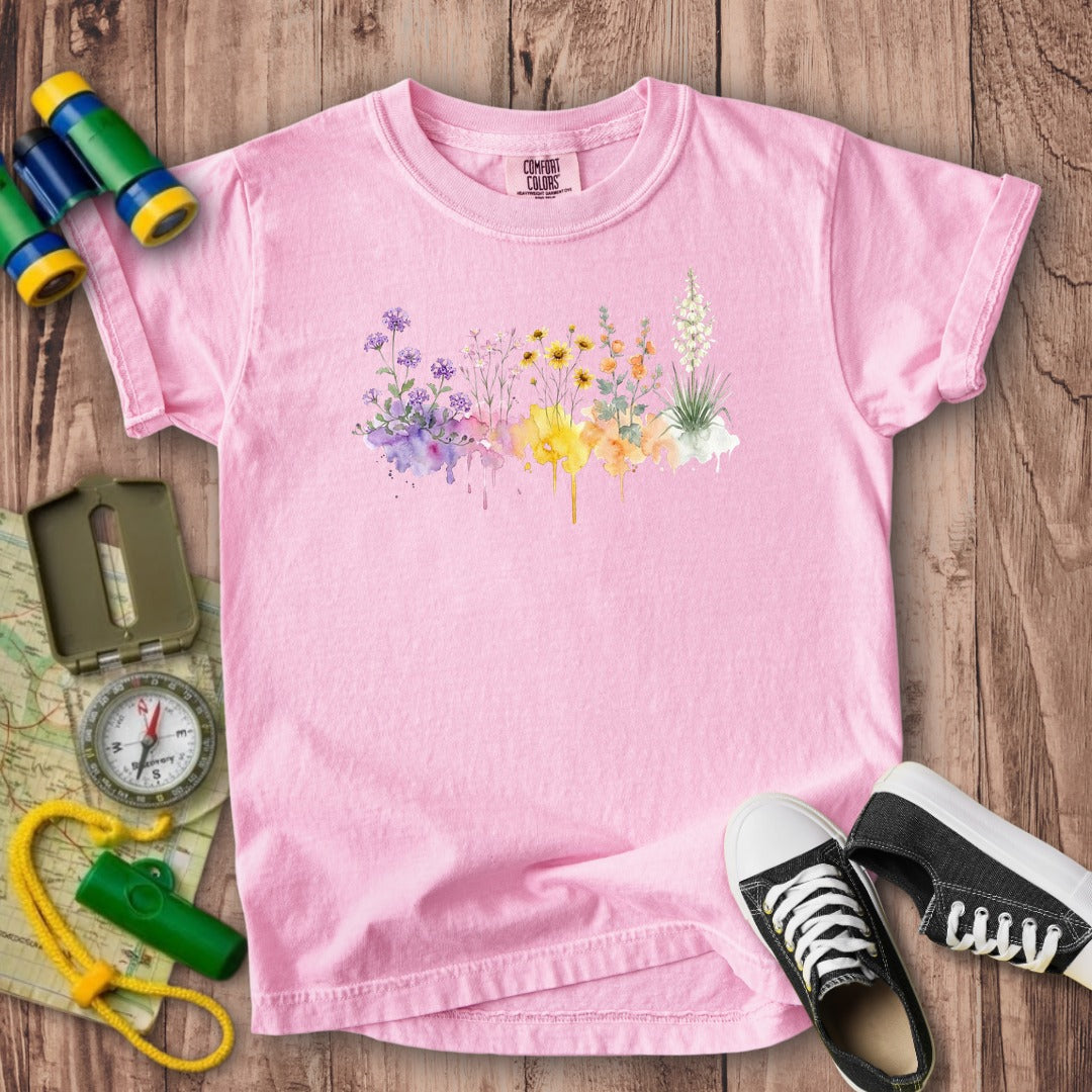 Watercolor White Sands Wildflowers Kids Cotton T-Shirt