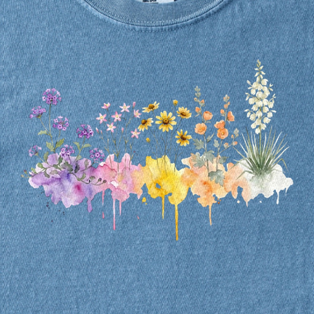 Watercolor White Sands Wildflowers Kids Cotton T-Shirt