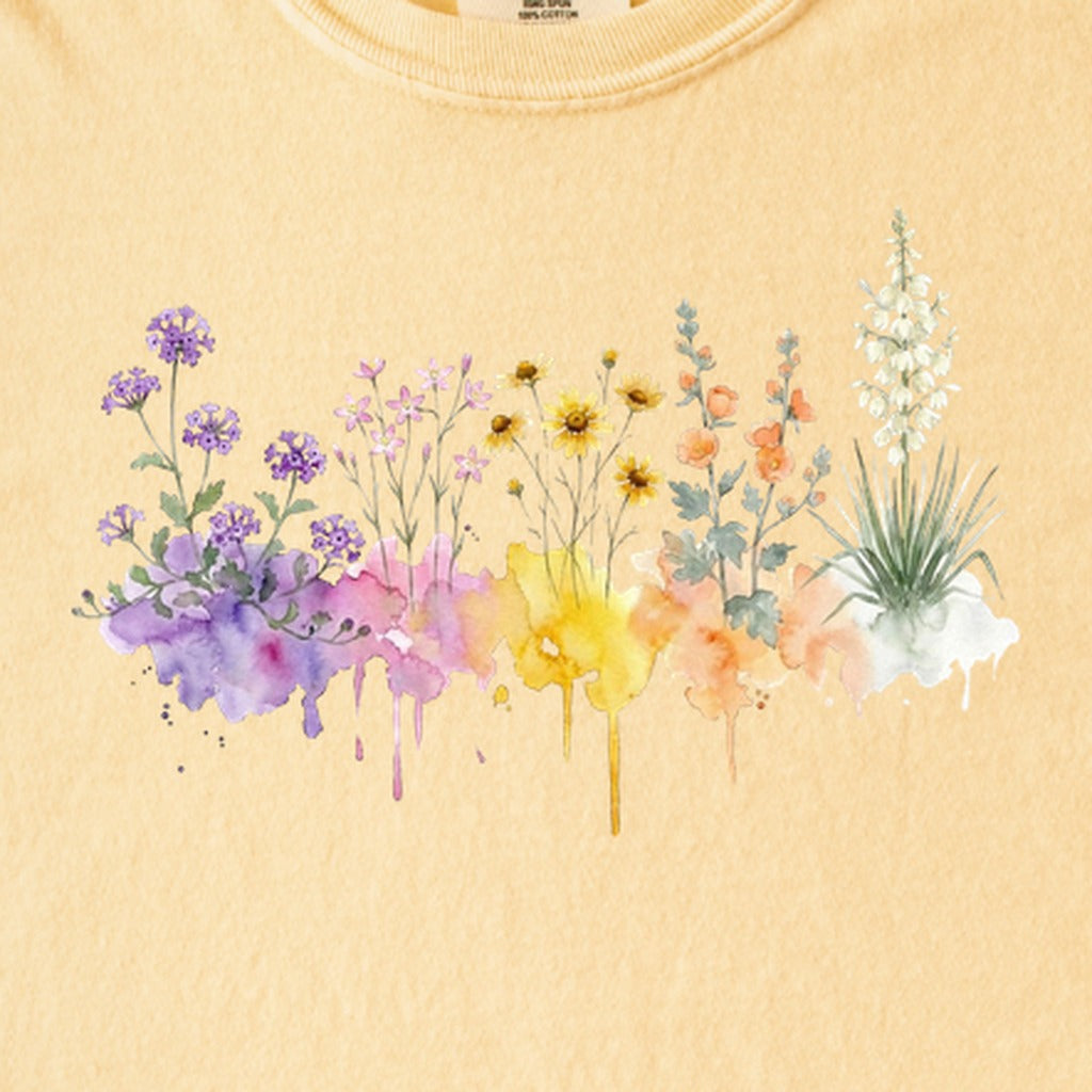 Watercolor White Sands Wildflowers Kids Cotton T-Shirt