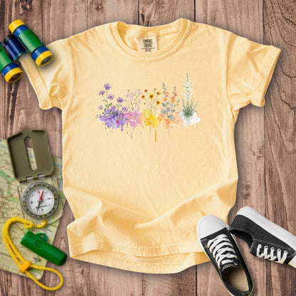Watercolor White Sands Wildflowers Kids Cotton T-Shirt