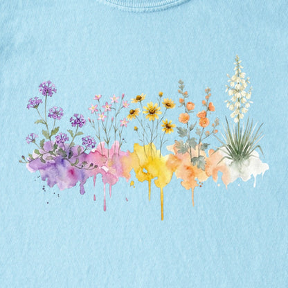 Watercolor White Sands Wildflowers Kids Cotton T-Shirt